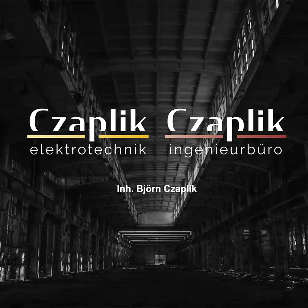 Czaplik Ingenieur und Elektrotechnik aus Dresden. Screen von Website. Halle im Hintergrund und 2 Logos davor