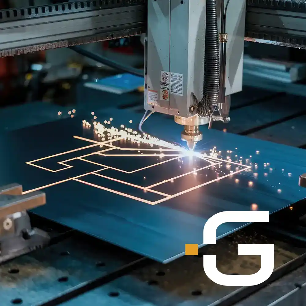 Giggel GmbH Bild von einem Laser. Das Giggel Logo davor