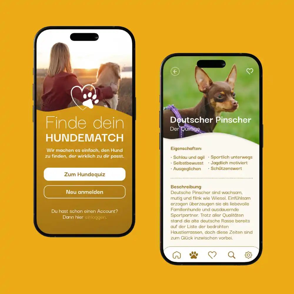 hundematch app design auf 2 Screens