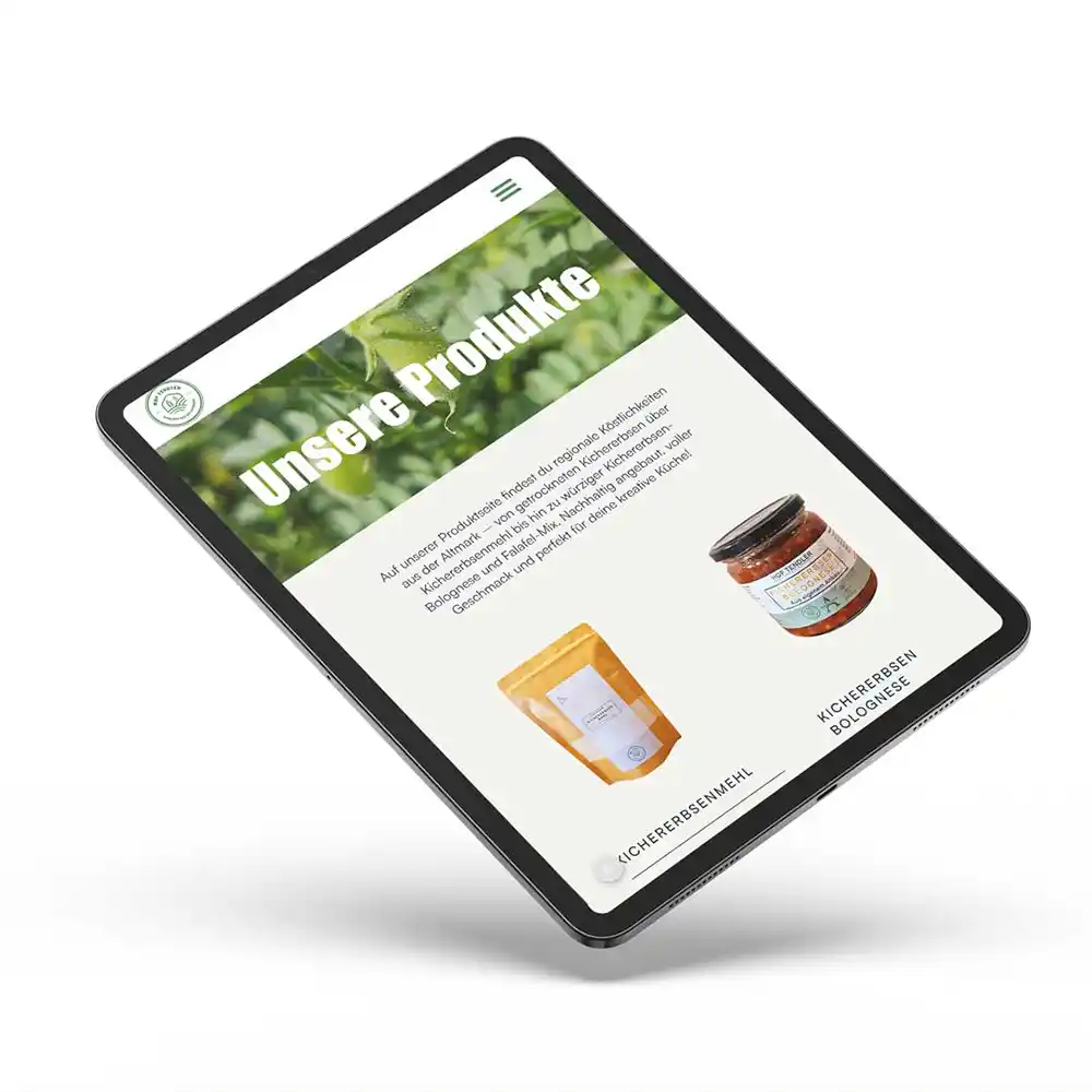 Hof Tendler Webshop auf Tablet